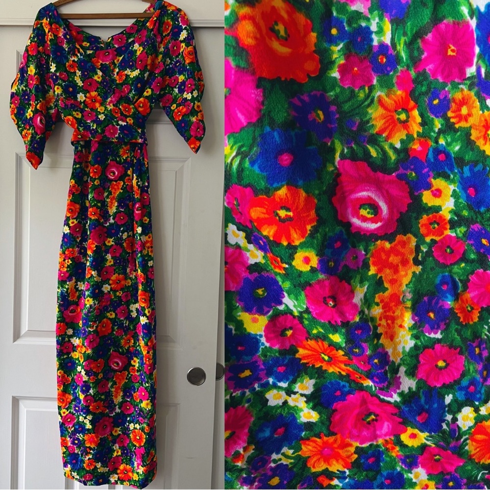Vintage 60’s/70’s Guadalupe Hawaiian aloha flower power wrap dress size S‎